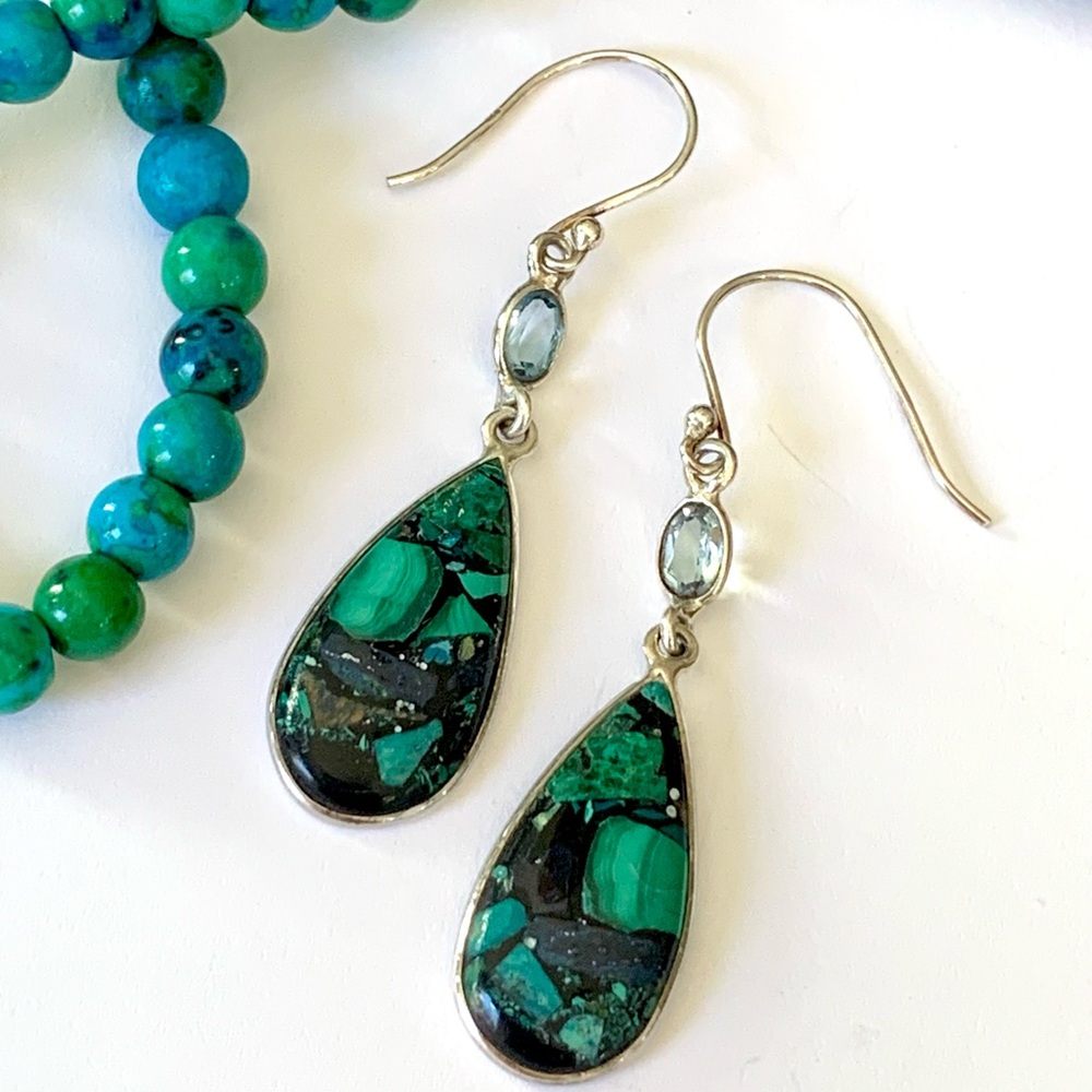 Azurite in Malachite Sterling Silver Earrings